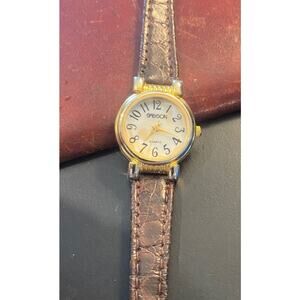 VTG women's 25mm Gold Tone Sassoon Watch, MOIP Face, Leather Band
